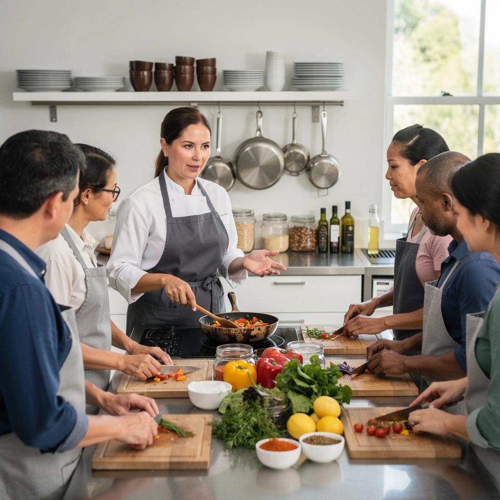 Eine Auswahl an Vollkornprodukten und frischen Obstsorten auf einem rustikalen Tisch.